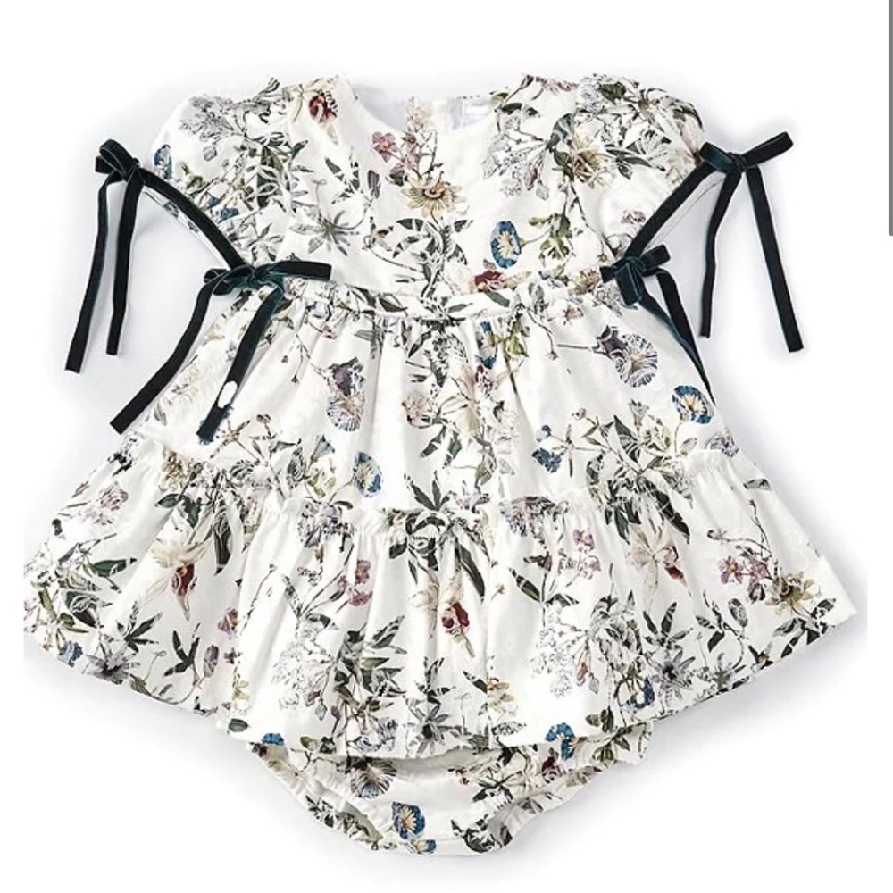 Nicola Bathie Baby Girls 18 Months Puff Sleeve Velvet Bow Floral Print Dress